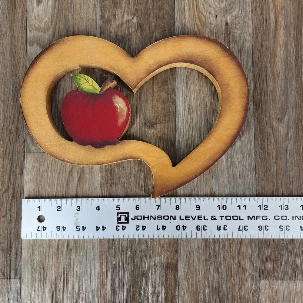 Vintage Wooden Heart Apple Wall Hanging Country Farmhouse Kitchen Decor 11x9